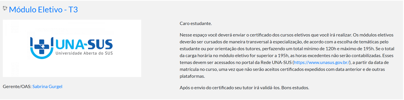 Aviso Turma 3 - Módulo Eletivo